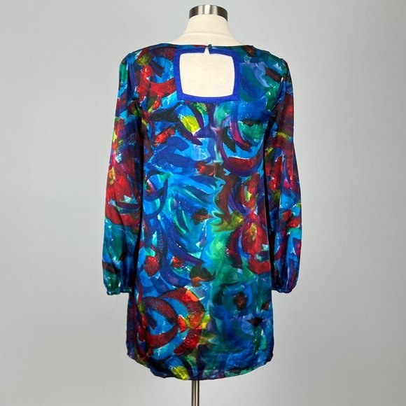 by Smith Womens Silk Watercolor Shift Dress Blue Red Artistic size Medium - Picture 6 of 12